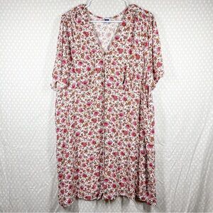 Old Navy Pink Floral Button Front Crepe Short Sleeve Dress